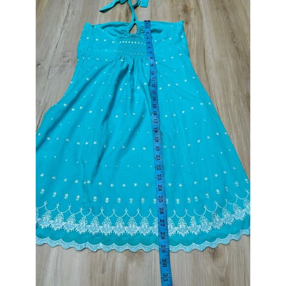 Vintage Tocca Mini Dress sz 2 Blue Embroidered Tie Neck - Picture 14 of 14